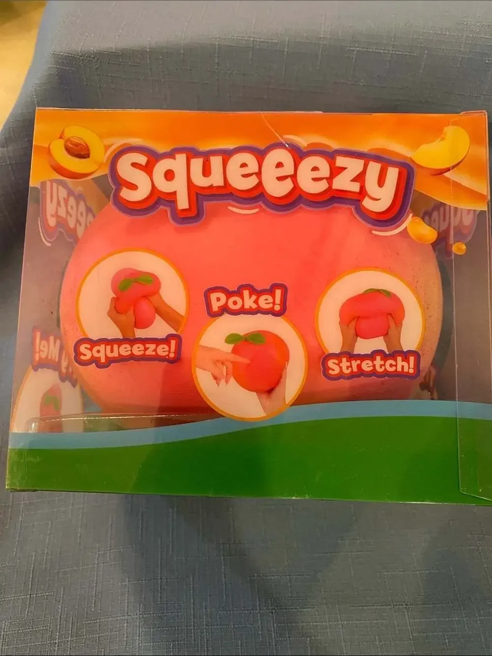 NEW Sunny Days Squeezy Peach Squishy Fidget Toy Large Pink Ball Green Leaf Top